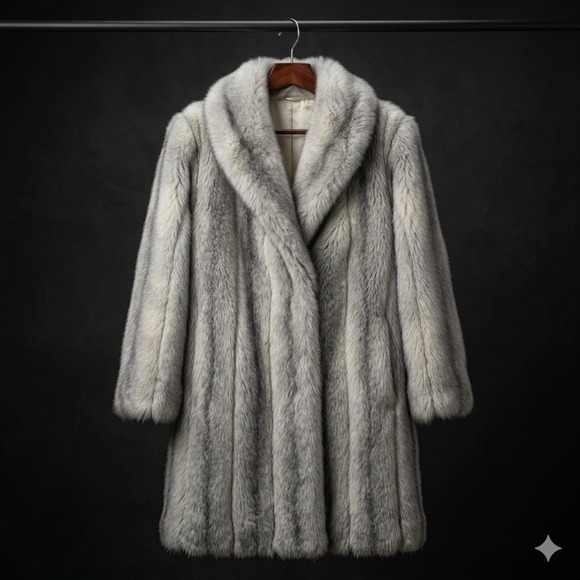 UNIONMADE Jackets & Blazers - Vintage 70s 80s Faux Fur Coat Long Striped Gray Silver ILGWU Union Made M L